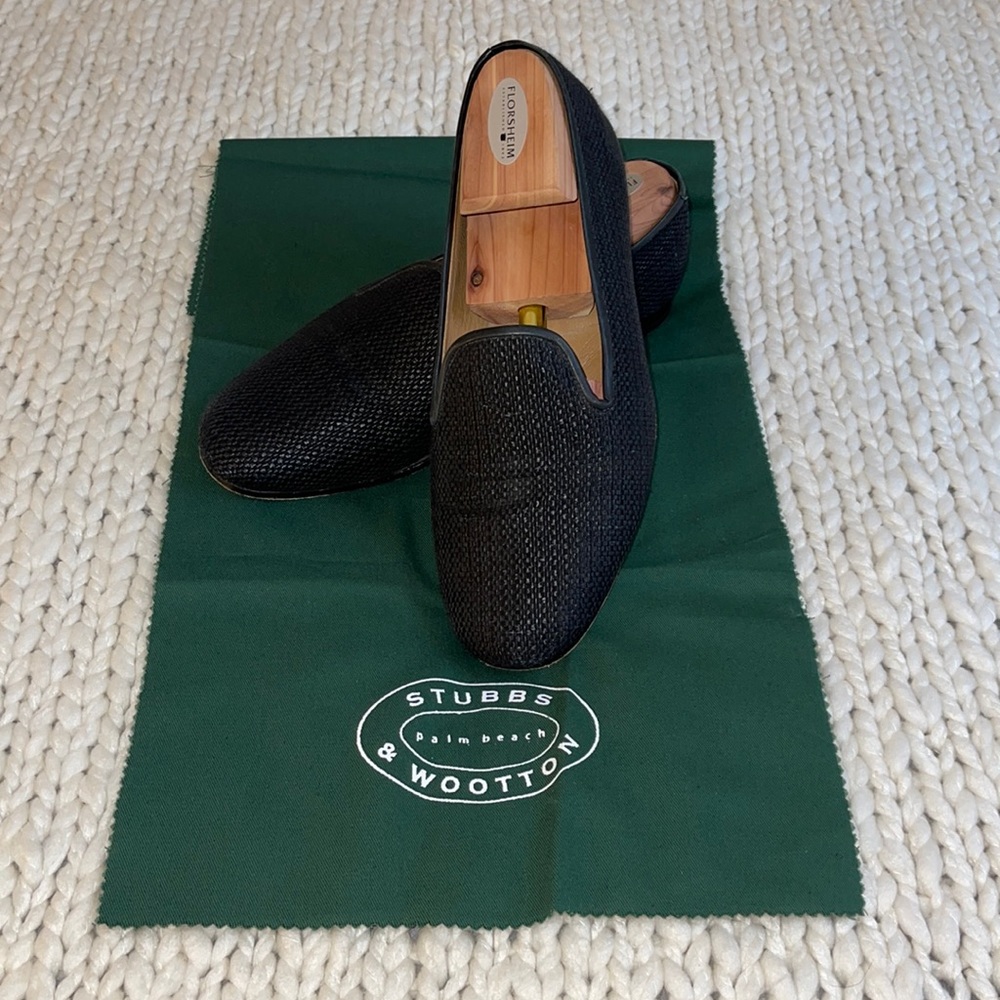 Stubbs & Wootton Black “Raffia” slipper Sz. 9.5